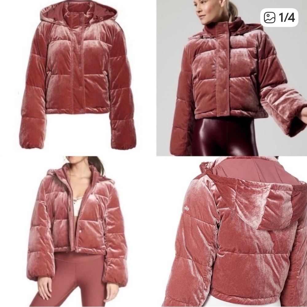 ALO Yoga Rosewood Velvet Cropped Puffer Jacket - S